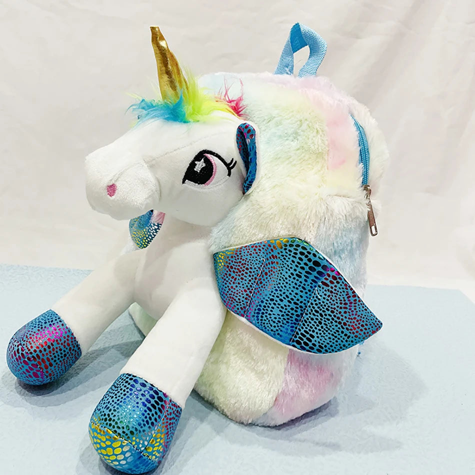 Mochila escolar de dibujos animados de unicornios para niñas, morral 3D de piel de viaje, bonito, regalo para niños