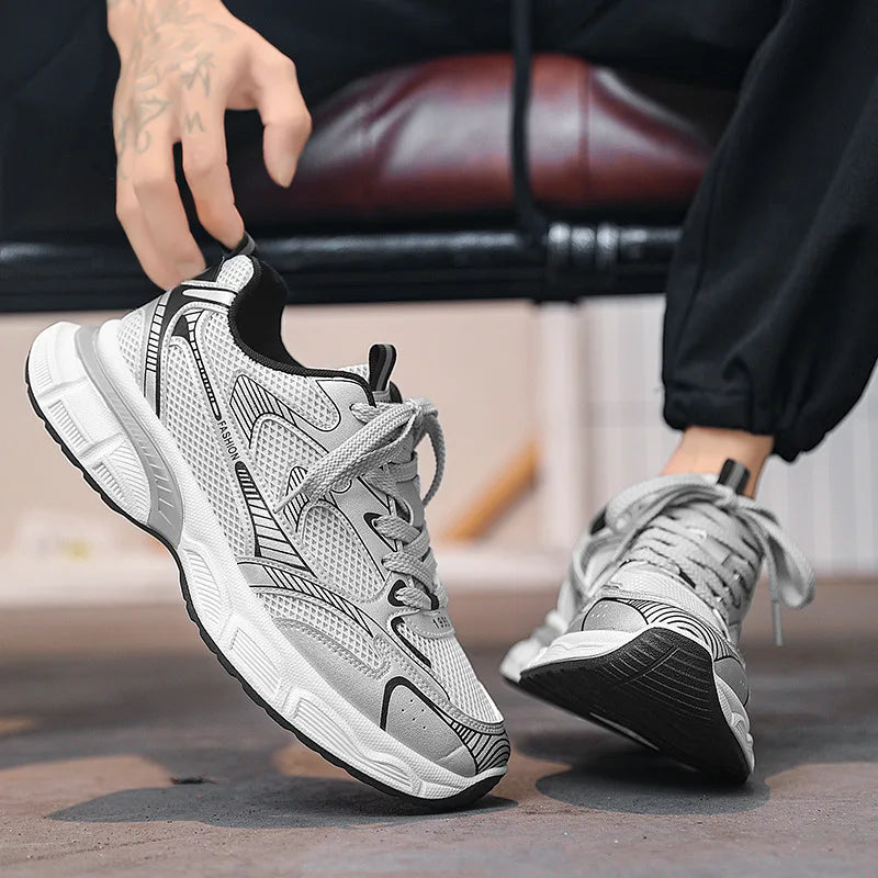 Factory Customized Men's Summer Casual Shoes Lace-Up Closure Height Increasing Thick Sole Sports Running