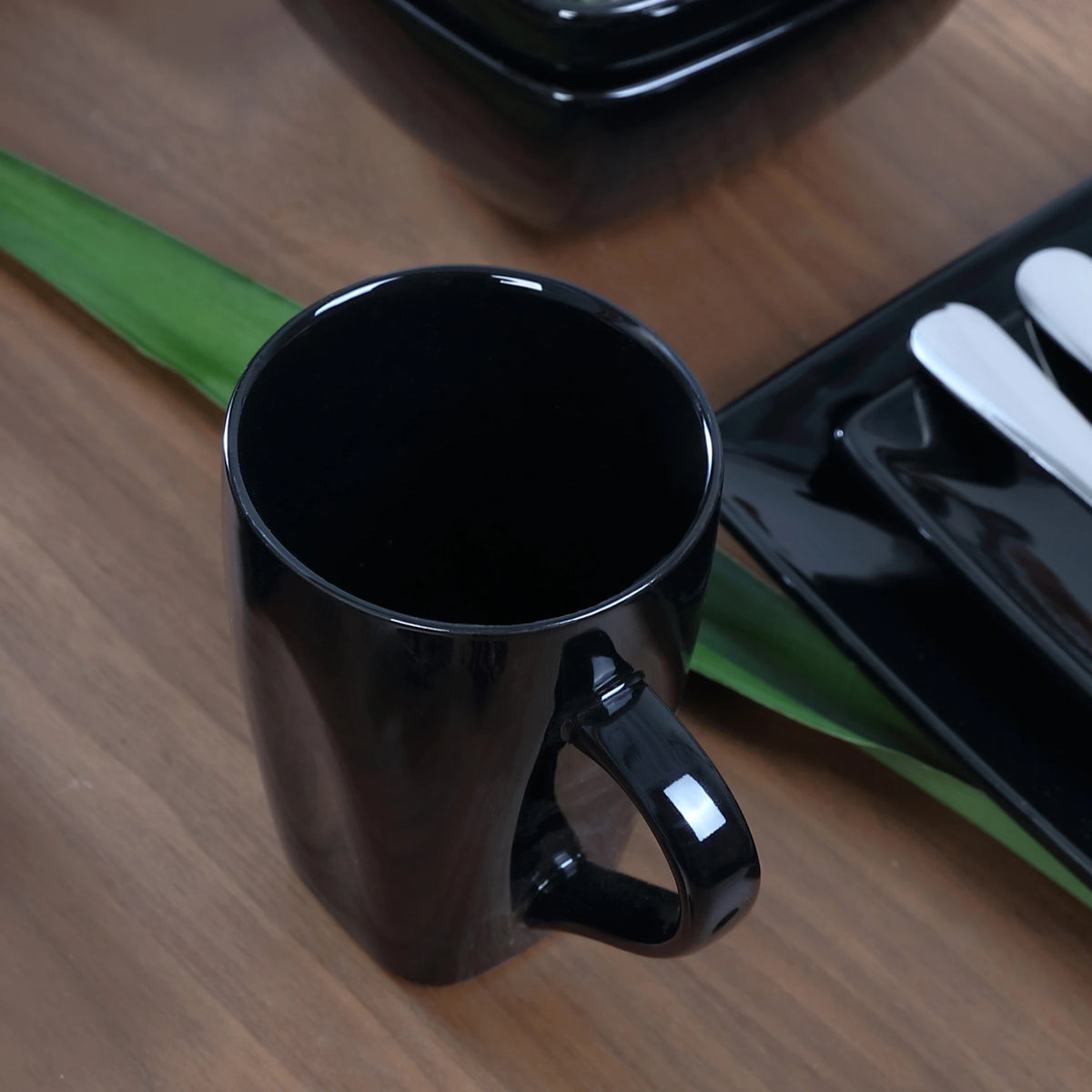 Vancasso SOHO-vajilla cuadrada de cerámica negra, 16/32/48 piezas, plato de cena, plato de postre, tazón, juego de tazas de 240ml