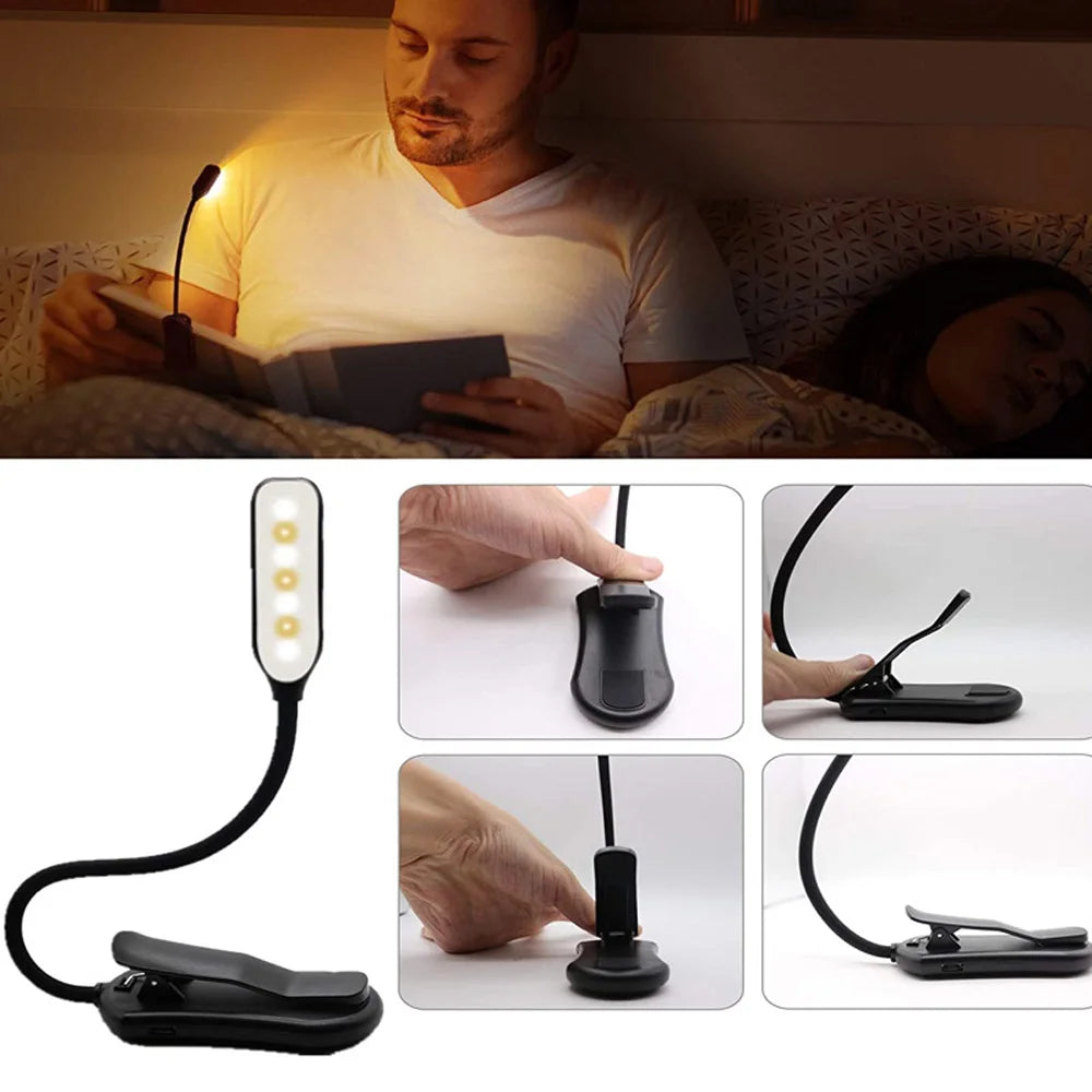 Lámpara de luz de lectura de libros recargable, luz de libro LED para leer en la cama, brillo ajustable para el cuidado de los ojos, 3 temperaturas de color