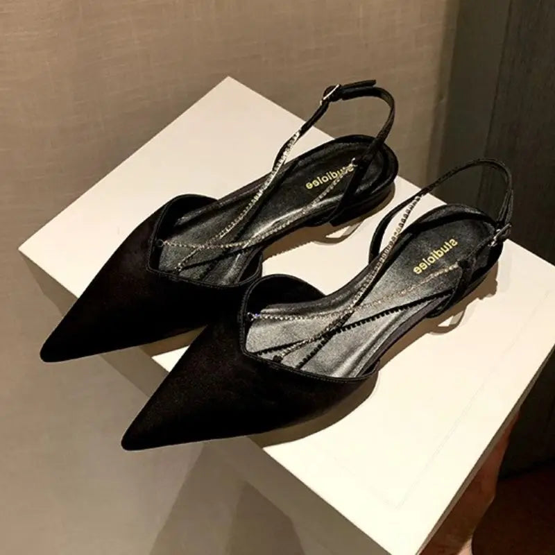 Chain Designer Size Pumps Fashion Elegant Slingback Style Official Shoes Women's Flats
