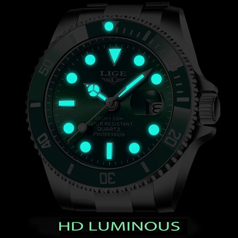 Reloj de buceo LIGE de lujo a la moda para hombre, reloj de fecha resistente al agua 30ATM, relojes deportivos, reloj de pulsera de cuarzo para hombre, reloj Masculino