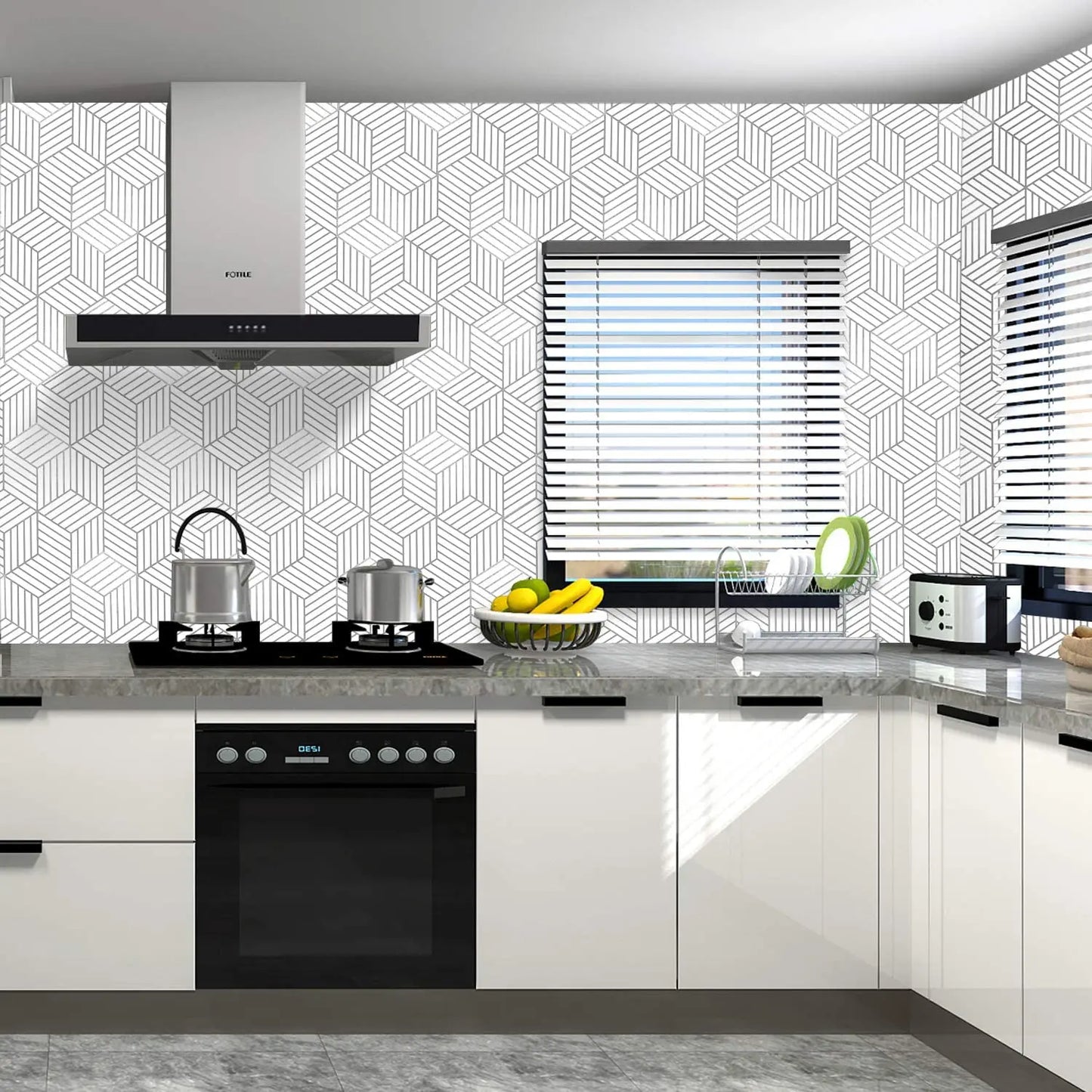 Papel tapiz hexagonal geométrico, papel tapiz autoadhesivo extraíble, papel de vinilo para decoración del hogar y dormitorio