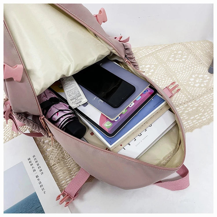 Mochila escolar de gran capacidad para niñas, bolso de mano para estudiantes, Kawaii, Patchwork