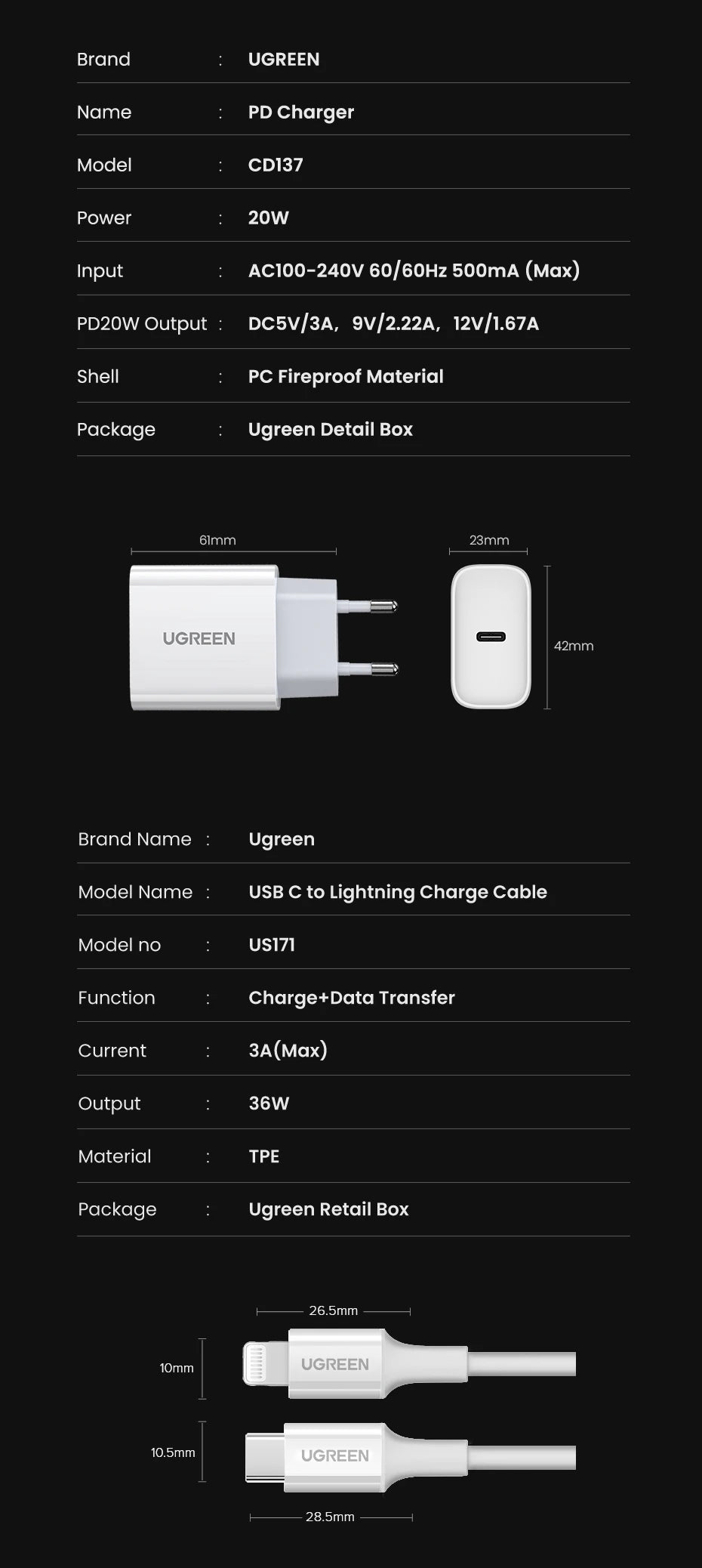 UGREEN Quick Charge 4,0 3,0 QC PD cargador 20W QC4.0 QC3.0 USB tipo C cargador rápido para iPhone 17 16 15 Pro Xiaomi teléfono PDCharger