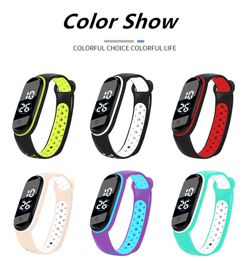 Reloj deportivo resistente al agua para niños, reloj Digital LED con pantalla táctil inteligente, correa de silicona de dos tonos, reloj para hombres y mujeres, reloj para estudiantes