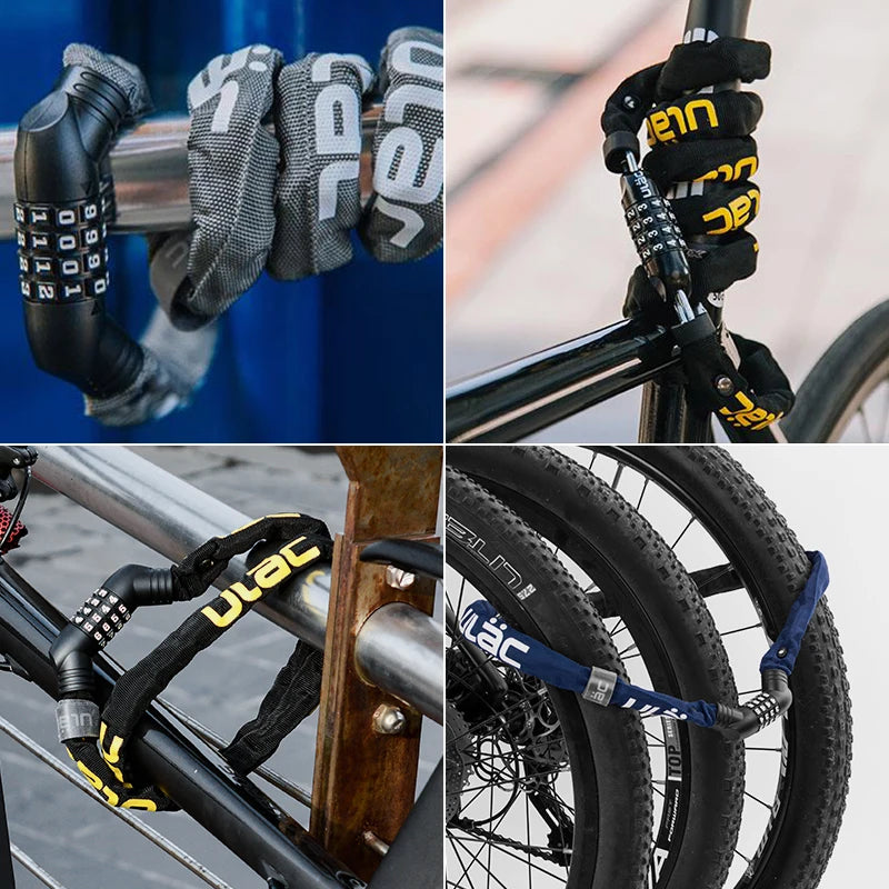 ULAC-Cerrojo de contraseña para bicicleta o motocicleta, cerradura portátil y ultraligera con bloqueo antirrobo y cadena, incluye accesorios de seguridad estables para ciclismo de carretera MTB