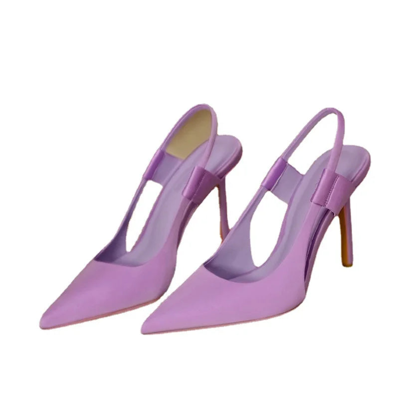 Pointed Toe Stiletto Women's Shoes Spring and Summer New Satin Blue Back Strap Elegant Women's Sandals  Dropshipping