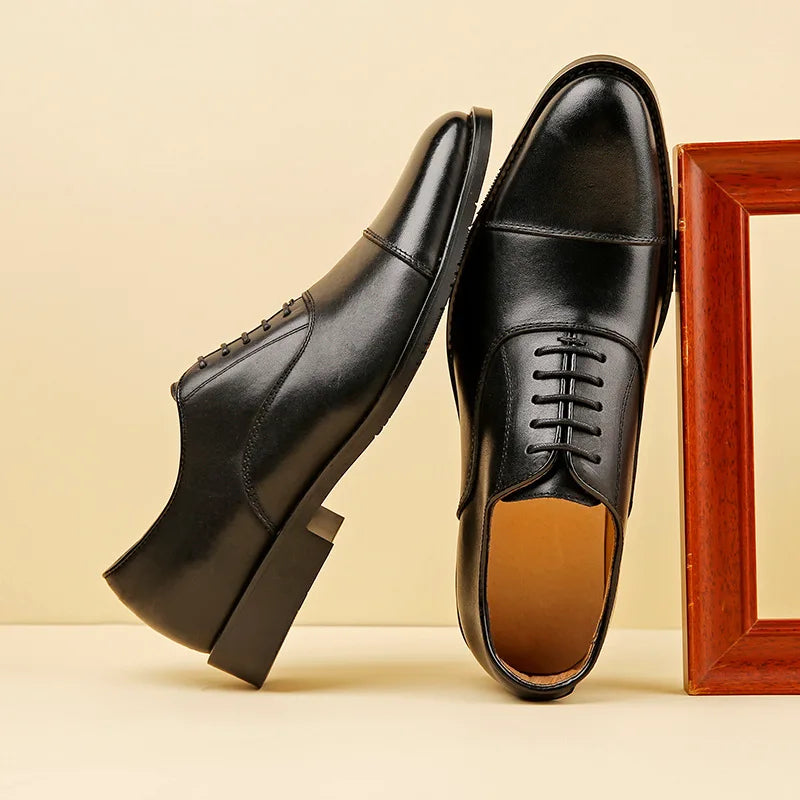 Trendy Men's Oxford Casual Dress Shoes Breathable Genuine Leather Pointed for Formal Party Office Career for Autumn Winter