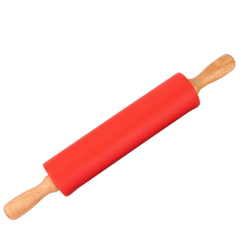 Rodillo de silicona antiadherente con mango de madera, rodillo de harina para masa de repostería, herramienta de cocina para Pasta, masa para galletas