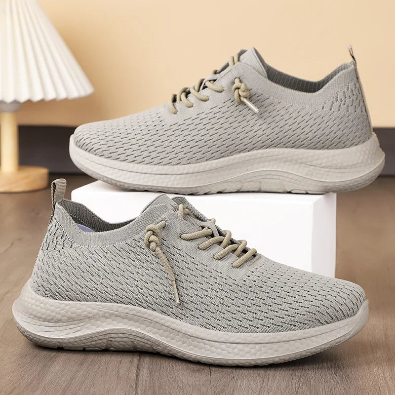 Men's Casual Flying Knitted Running Shoes Breathable Lace-Up Design Cross-Border Couple Fashion Mesh Autumn Walking Style