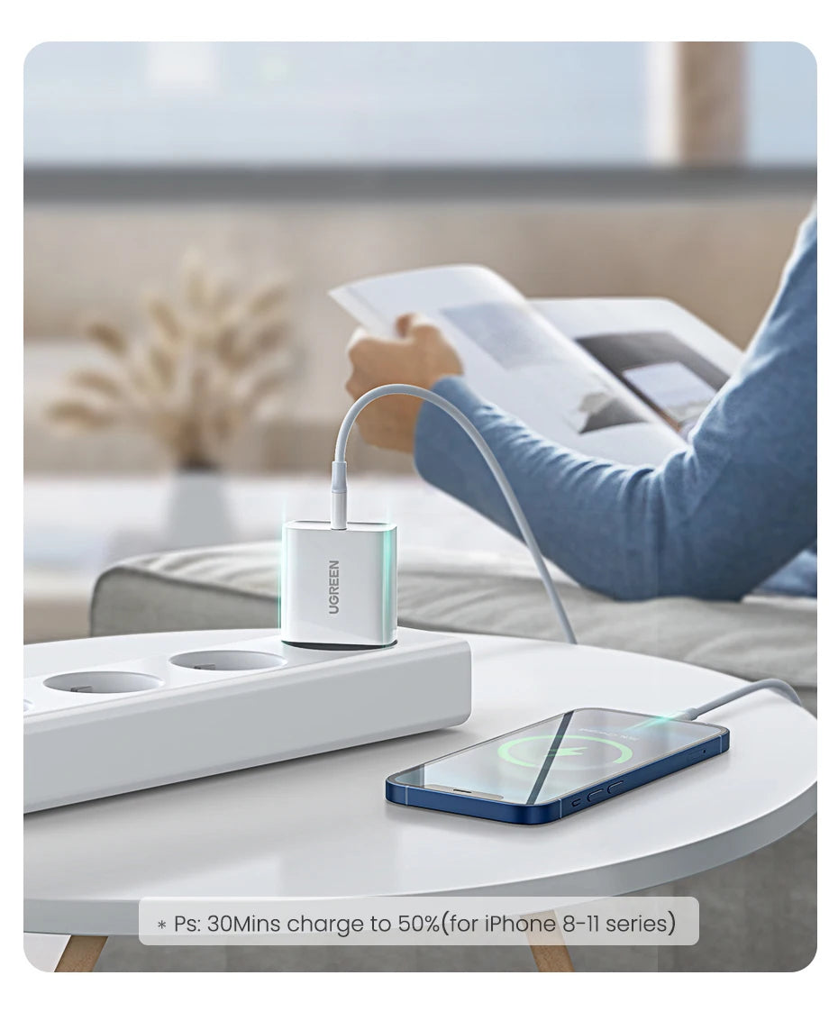 UGREEN Quick Charge 4,0 3,0 QC PD cargador 20W QC4.0 QC3.0 USB tipo C cargador rápido para iPhone 17 16 15 Pro Xiaomi teléfono PDCharger