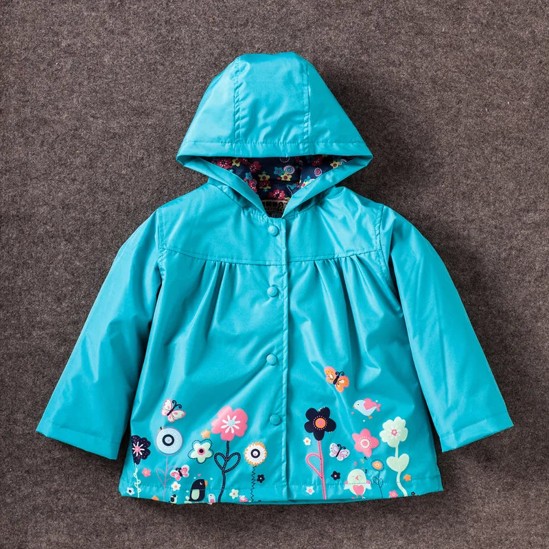 Chaqueta impermeable de flores para niñas, abrigo rompevientos con capucha, impermeable informal, ropa para niños de 2 a 6 años, otoño