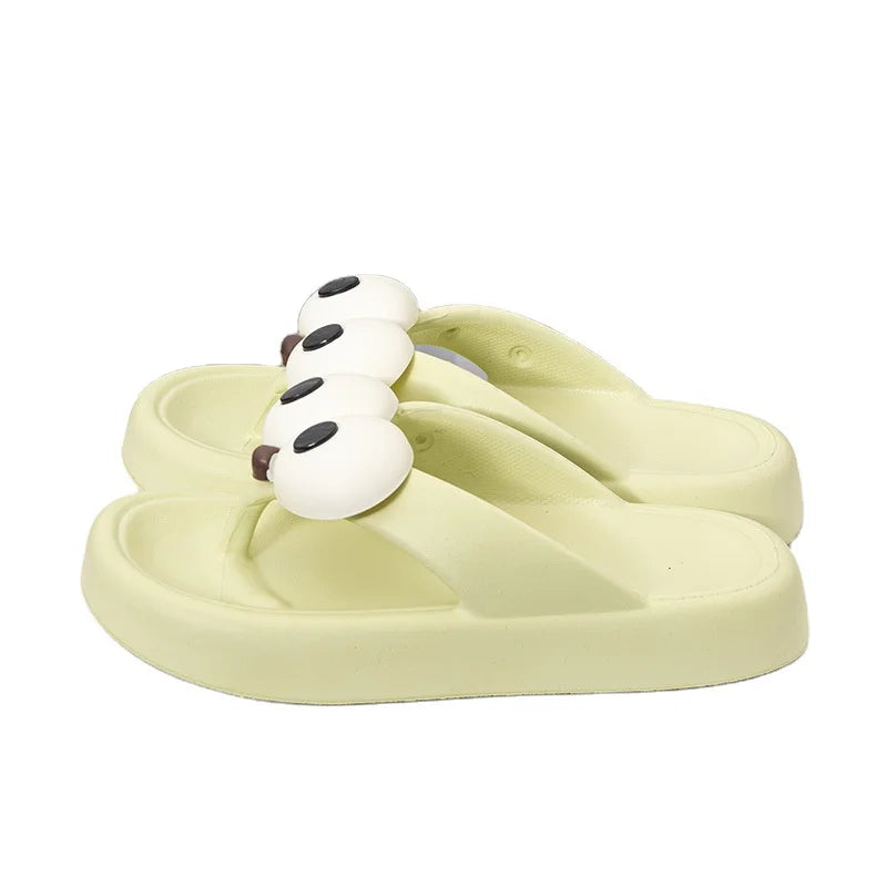 New Funny Women Big Eyes Decor Flip Flops Slippers Summer Soft Comfy Platform Beach Non-slip Home Bathroom Men Cute Shoes