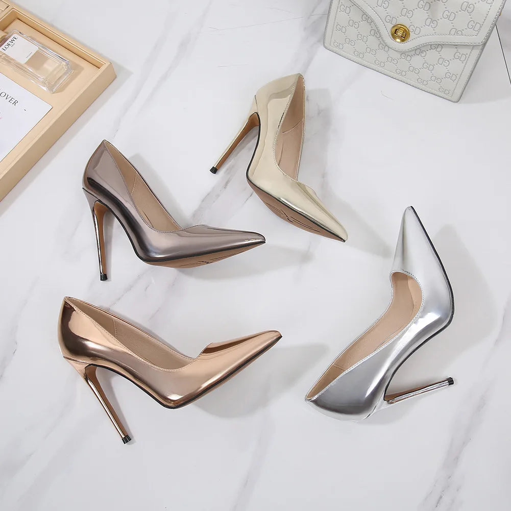 New Nightclub 12cm Pointed Toe Glitter Stripper Sexy Fetish Shoes Bride Full Dress Models Show Party Office Lady Fashion Elegant