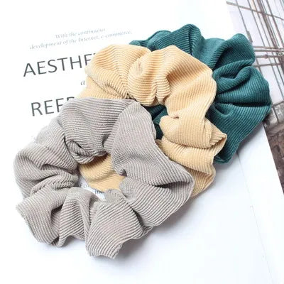 Cordón Scrunchie Otoño Invierno pana tela sólida Scrunchies conjunto bandas elásticas para el cabello moda Cola de Caballo lazo para el cabello cuerda sombreros 3PK