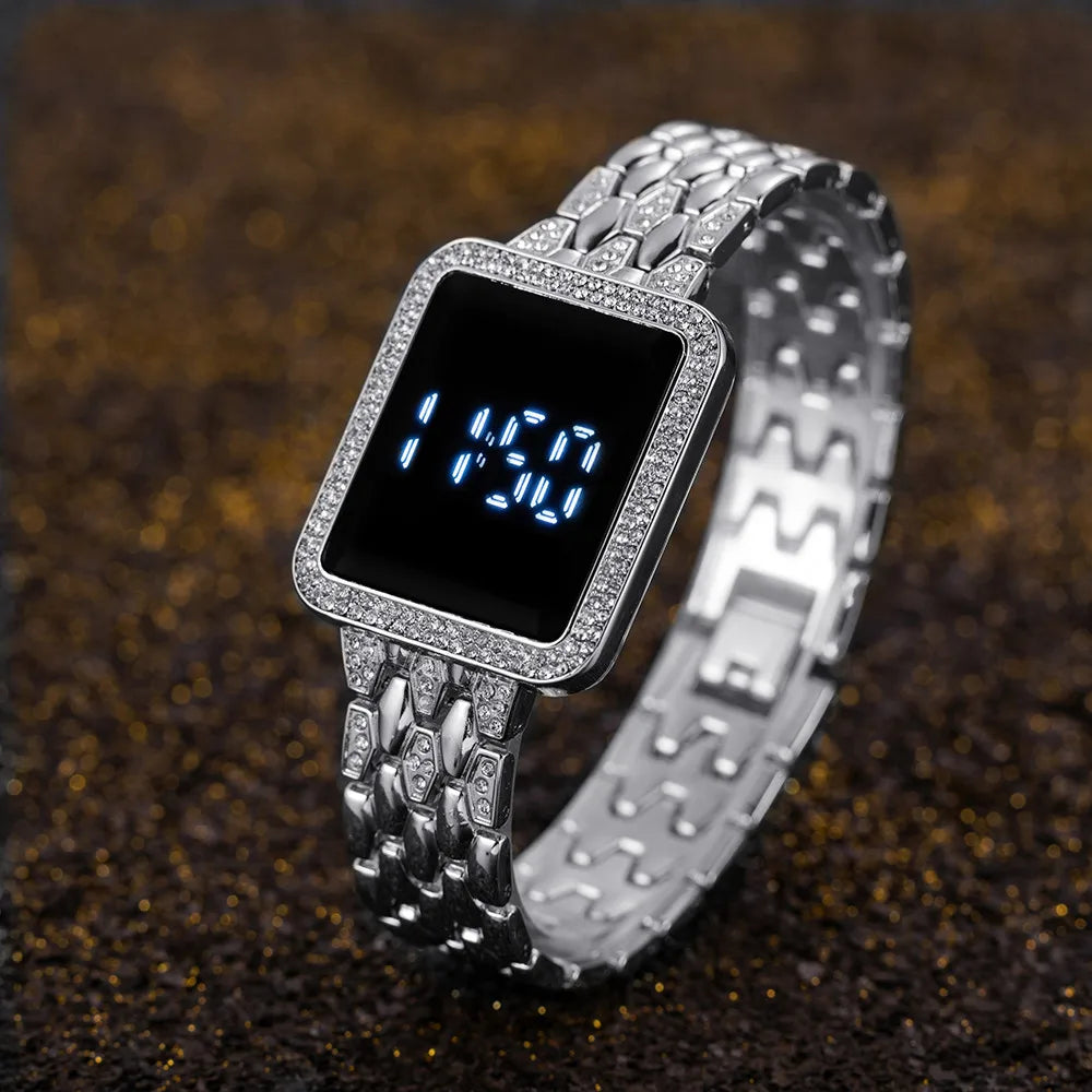 Relojes para mujer, famosa marca de lujo, reloj Digital para mujer, relojes de pulsera de cuarzo de acero inoxidable con diamantes de imitación a la moda para mujer, relojes Wathes