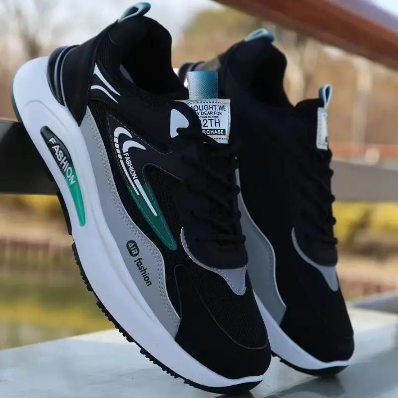 Men's Winter Waterproof Breathable Mesh Sneakers Solid Pattern Soft-Sole Non-Slip Casual Dad Shoes for Outdoor Walking