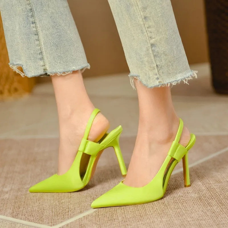 Pointed Toe Stiletto Women's Shoes Spring and Summer New Satin Blue Back Strap Elegant Women's Sandals  Dropshipping