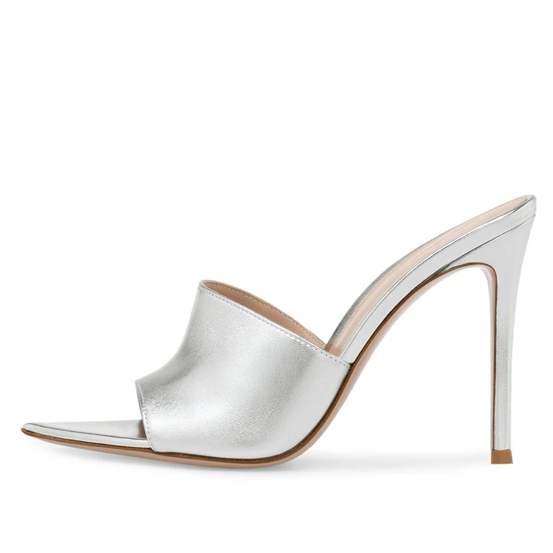 2022 Plus Size Open Pointed Toe Transparent Shoes High Heel Mules Women Heeled Sandals Ladies Clear Heels