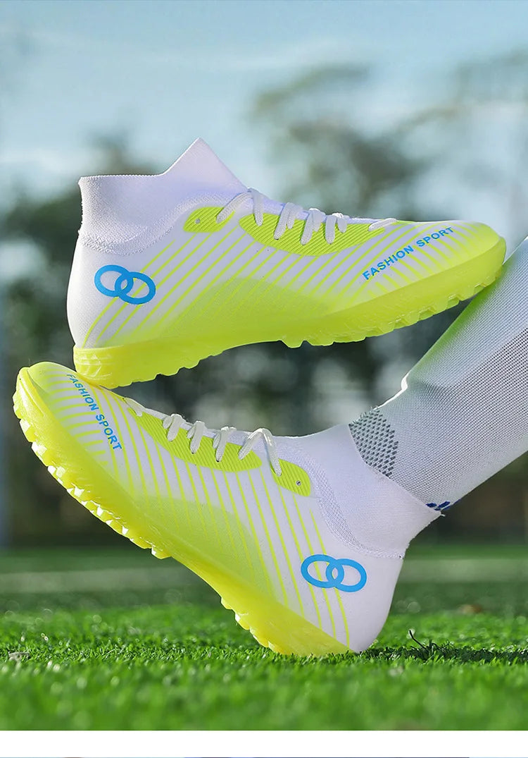 New High Top Football Shoes for Students Comfortable Turf Soccer Cleats Rubber Long Spike Broken Spike Boots for Training Games