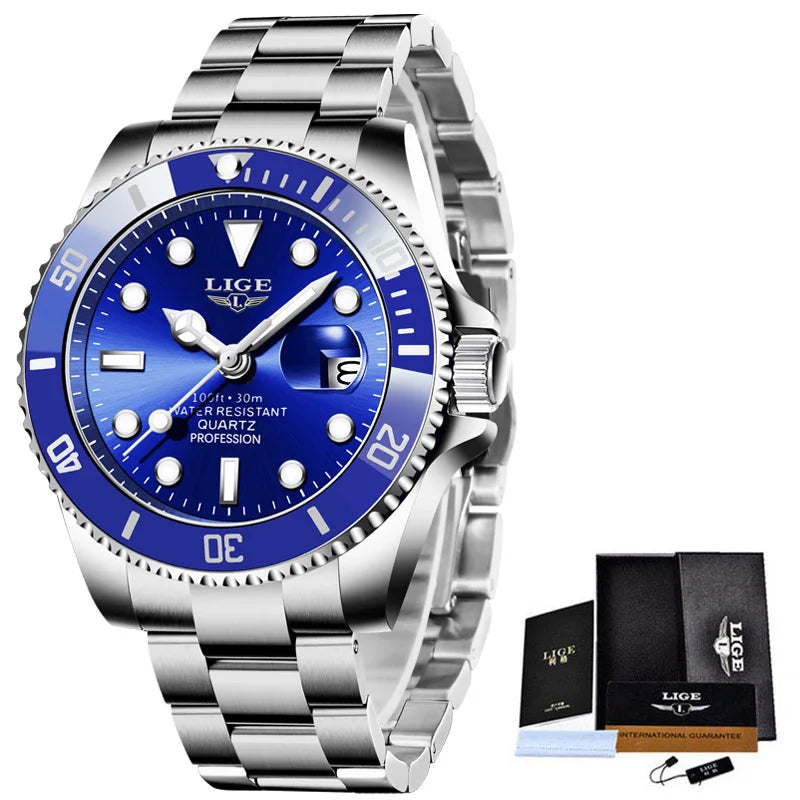 Reloj de buceo LIGE de lujo a la moda para hombre, reloj de fecha resistente al agua 30ATM, relojes deportivos, reloj de pulsera de cuarzo para hombre, reloj Masculino