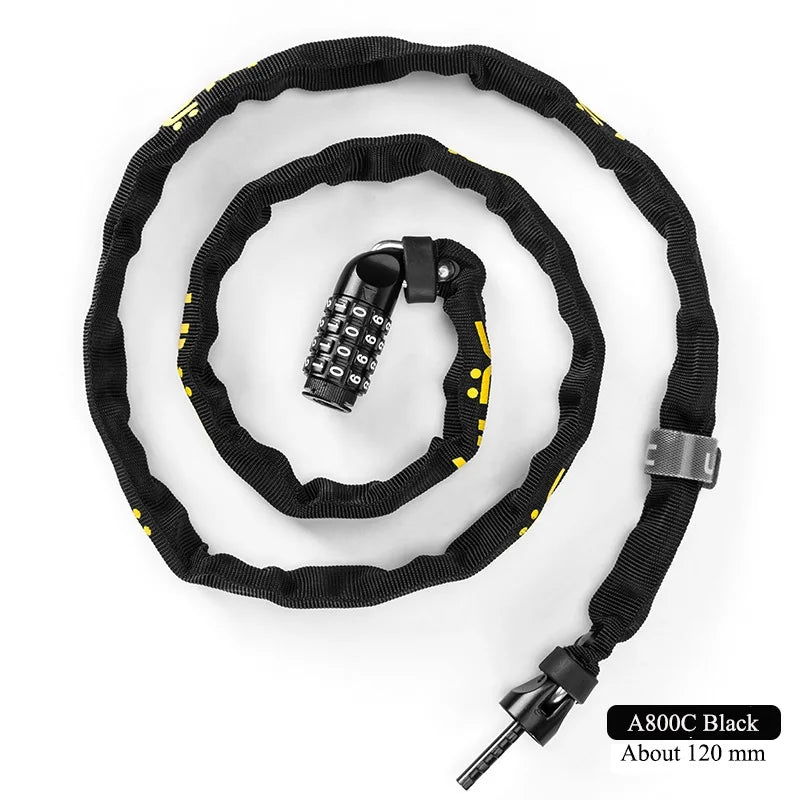 ULAC-Cerrojo de contraseña para bicicleta o motocicleta, cerradura portátil y ultraligera con bloqueo antirrobo y cadena, incluye accesorios de seguridad estables para ciclismo de carretera MTB
