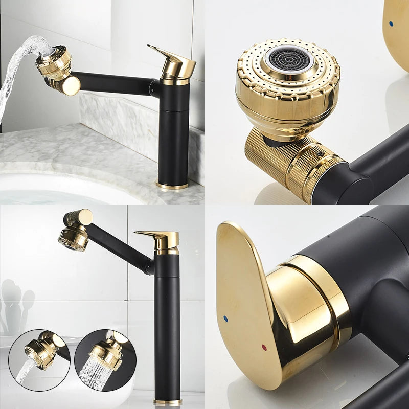 ELLEN-grifo multifunción para lavabo de baño, mezclador de agua fría y caliente, grúa de bronce antiguo, grifos de agua universales montados en cubierta EL13266