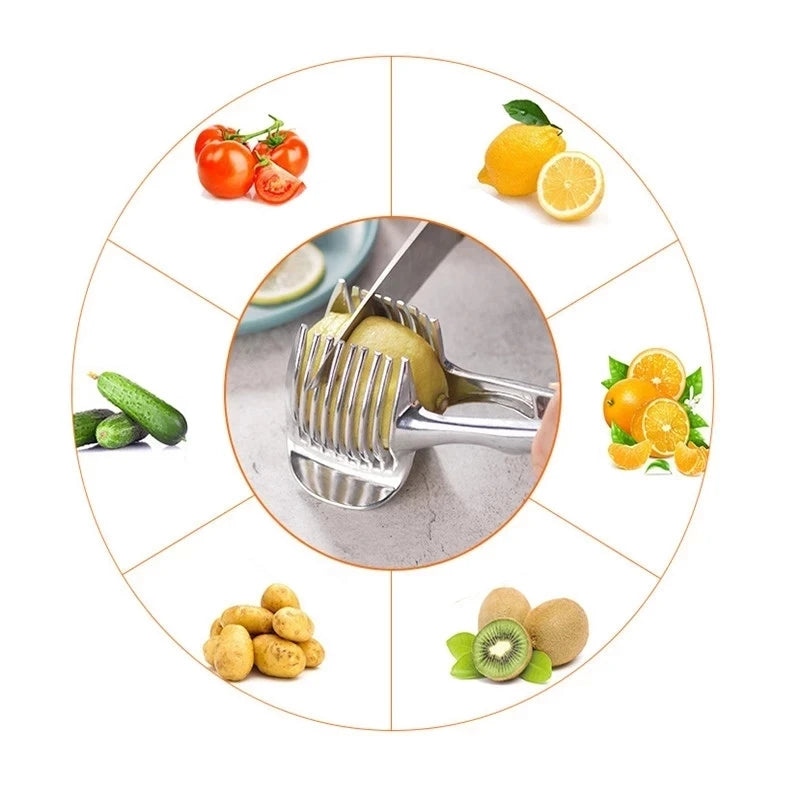 Utensilio de cocina de acero inoxidable, práctico soporte para cebollas, patatas, tomate, cortador de frutas y verduras, accesorios de CF-228