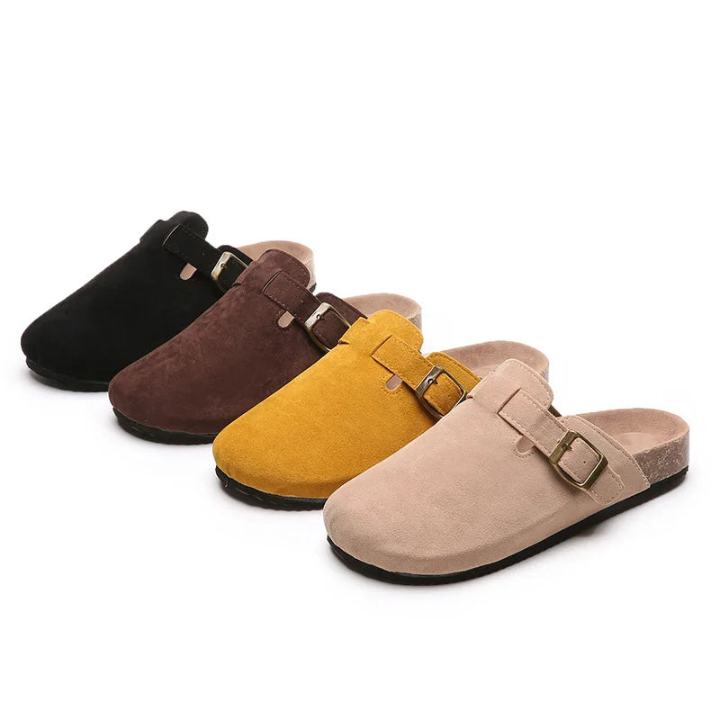 Custom Thick Sole Air Cushion Lightweight Summer Slippers Closed Toe Half Slipper Heightening Comfort Vintage Suede Sandals