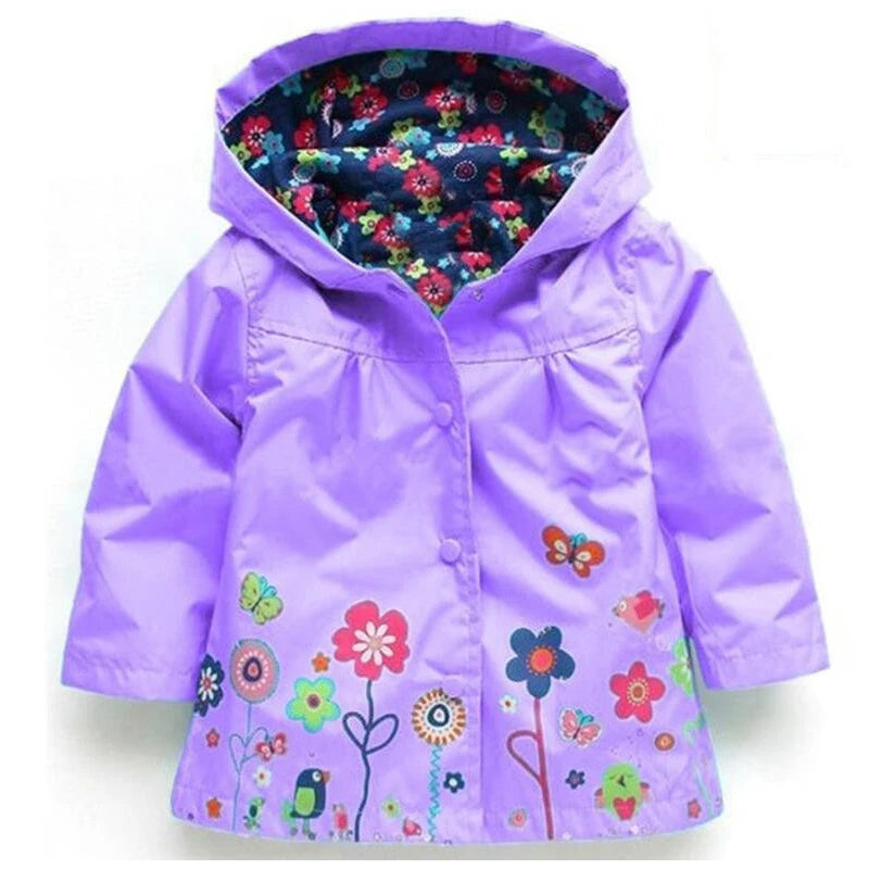 Chaqueta impermeable de flores para niñas, abrigo rompevientos con capucha, impermeable informal, ropa para niños de 2 a 6 años, otoño