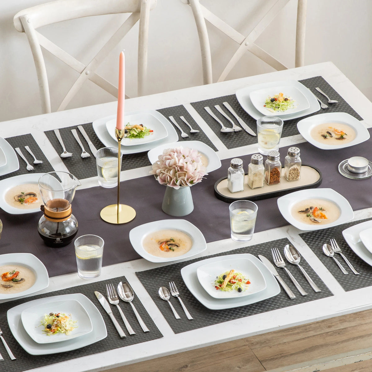 MALACASA-vajilla de porcelana de cerámica JULIA Classic, juego de 18 piezas con 6 platos de cena, sopa, postre, servicio de vajilla para 6