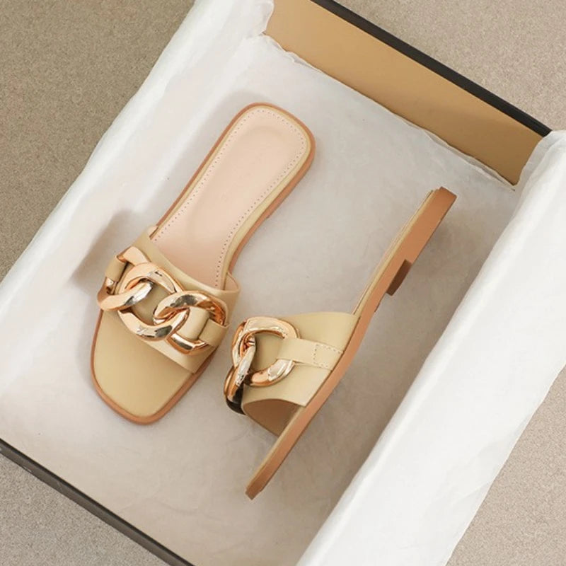 Summer Sandales Plates Femmes Slide Handmade Braid Slip on Flat Women's Sandals