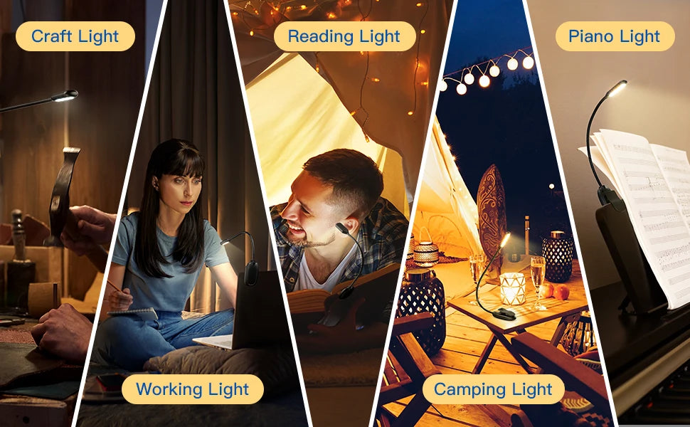 Lámpara de luz de lectura de libros recargable, luz de libro LED para leer en la cama, brillo ajustable para el cuidado de los ojos, 3 temperaturas de color