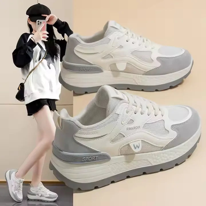 Spring New Dad's Shoes for Women Breathable Mesh Korean Style Casual Running Sneakers with Height Increasing Soft Features