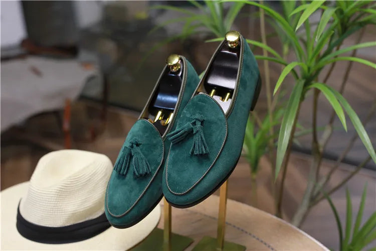 Italian Vintage Velvet Shoes Loafers for Men Genuine Cow Suede Leather Slip-On Boat Casual Shoes