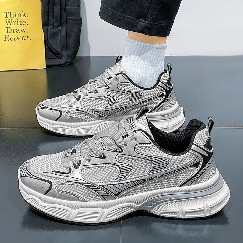Factory Customized Men's Summer Casual Shoes Lace-Up Closure Height Increasing Thick Sole Sports Running
