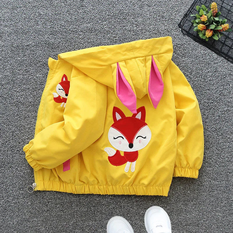 Chaqueta con capucha para niñas, abrigo cortavientos con cremallera, ropa para niños de 1, 2, 3, 4, 5 y 6 años, bonitos animales de dibujos animados, para primavera y otoño
