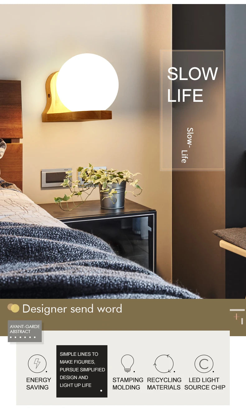 Lámparas de pared LED modernas, luces de madera para dormitorio, mesita de noche, escaleras, pasillo, aplique de iluminación montado Interior, accesorios de iluminación para decoración del hogar