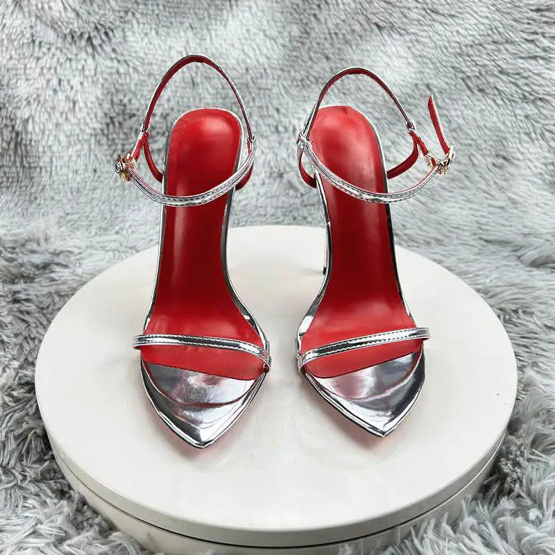 Red Bottom Patent Leather Classic Retro Strap Sandals Women's Summer New 12cm Thin-heeled Stiletto Heel Fairy Roman Elegant