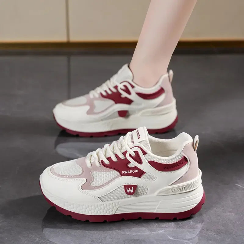 Spring New Dad's Shoes for Women Breathable Mesh Korean Style Casual Running Sneakers with Height Increasing Soft Features