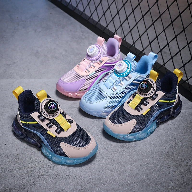 Hot Selling Girls' Student Casual Sports Shoes New Design Children's Walking Spinning Buckle Breathable Mesh Students Sports