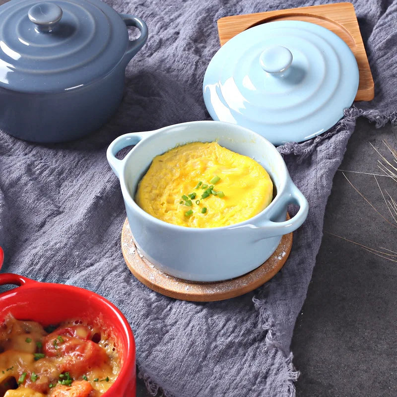 Mini olla de sopa de cerámica con cubierta para niños, tazón de huevo para estofado, tapa, cacerola para restaurante, cocina casera, ollas de cocina usadas
