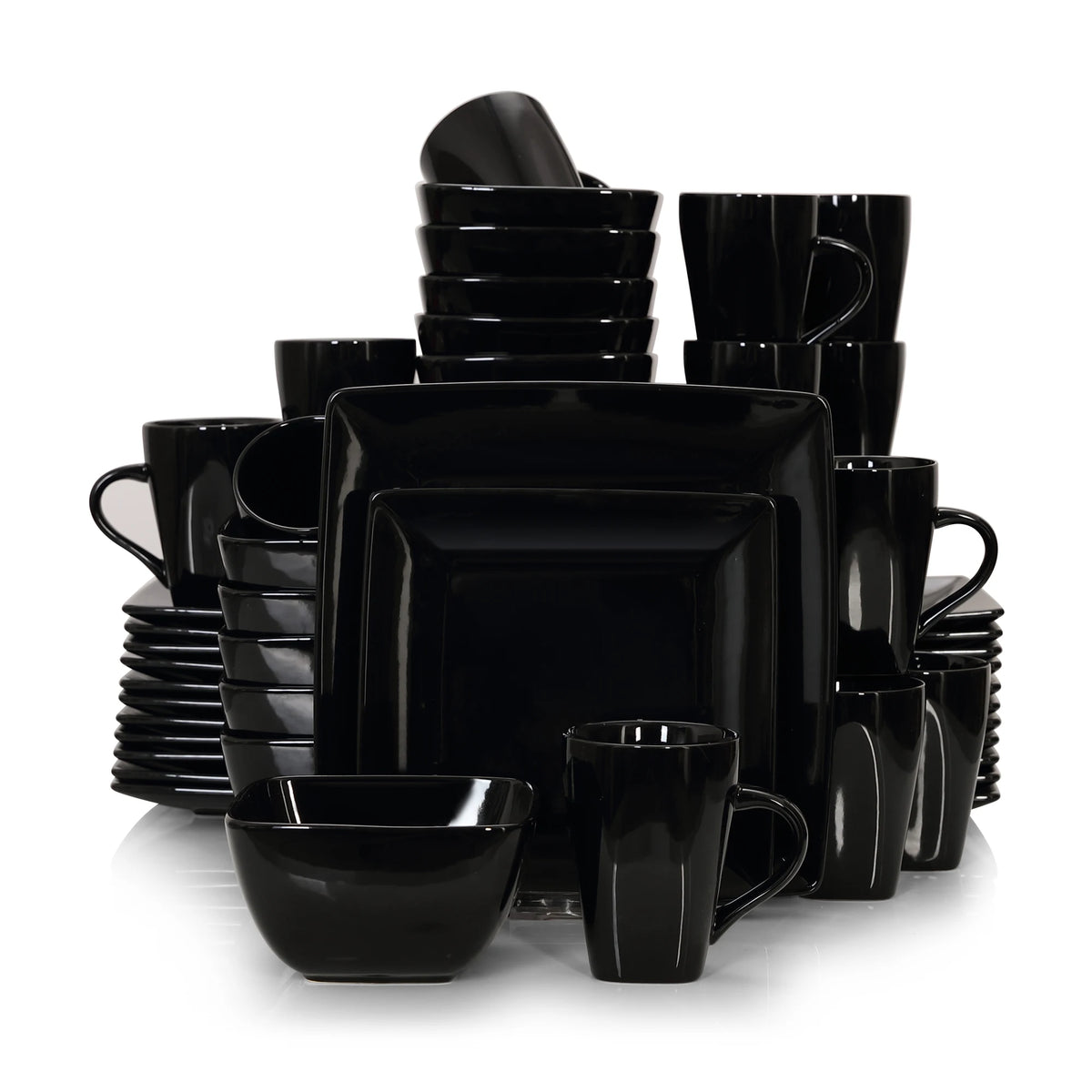 Vancasso SOHO-vajilla cuadrada de cerámica negra, 16/32/48 piezas, plato de cena, plato de postre, tazón, juego de tazas de 240ml