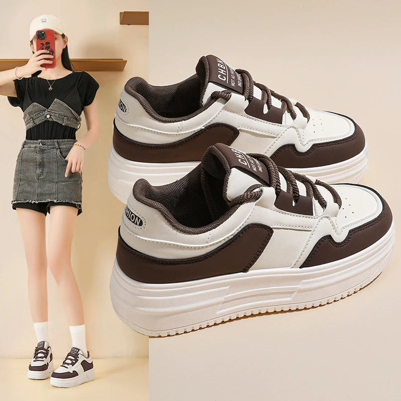 Women's Trendy Casual Sports Shoes Autumn New Breathable White Thick-Soled Sneakers for Walking Versatile Style