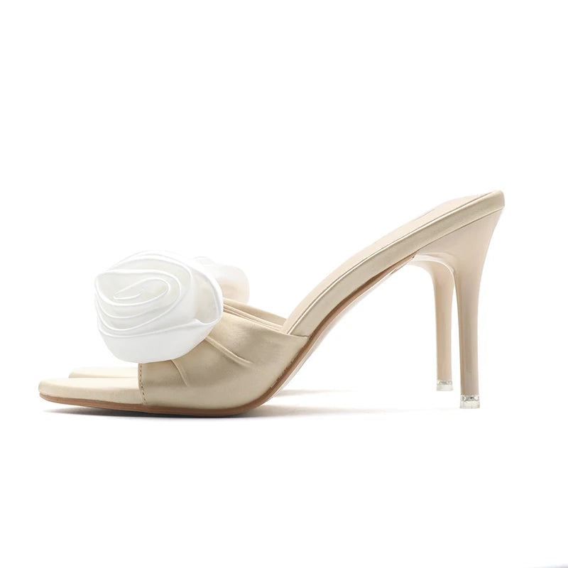 Y 36-42 Plus Size Women's Summer 2025 New Fashion High Heel Sandals Flower Decoration Wear Stiletto Sandals