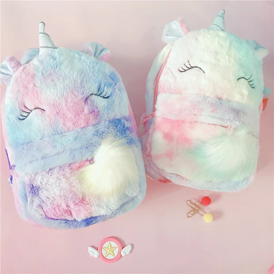 Mochila escolar de dibujos animados de unicornios para niñas, morral 3D de piel de viaje, bonito, regalo para niños
