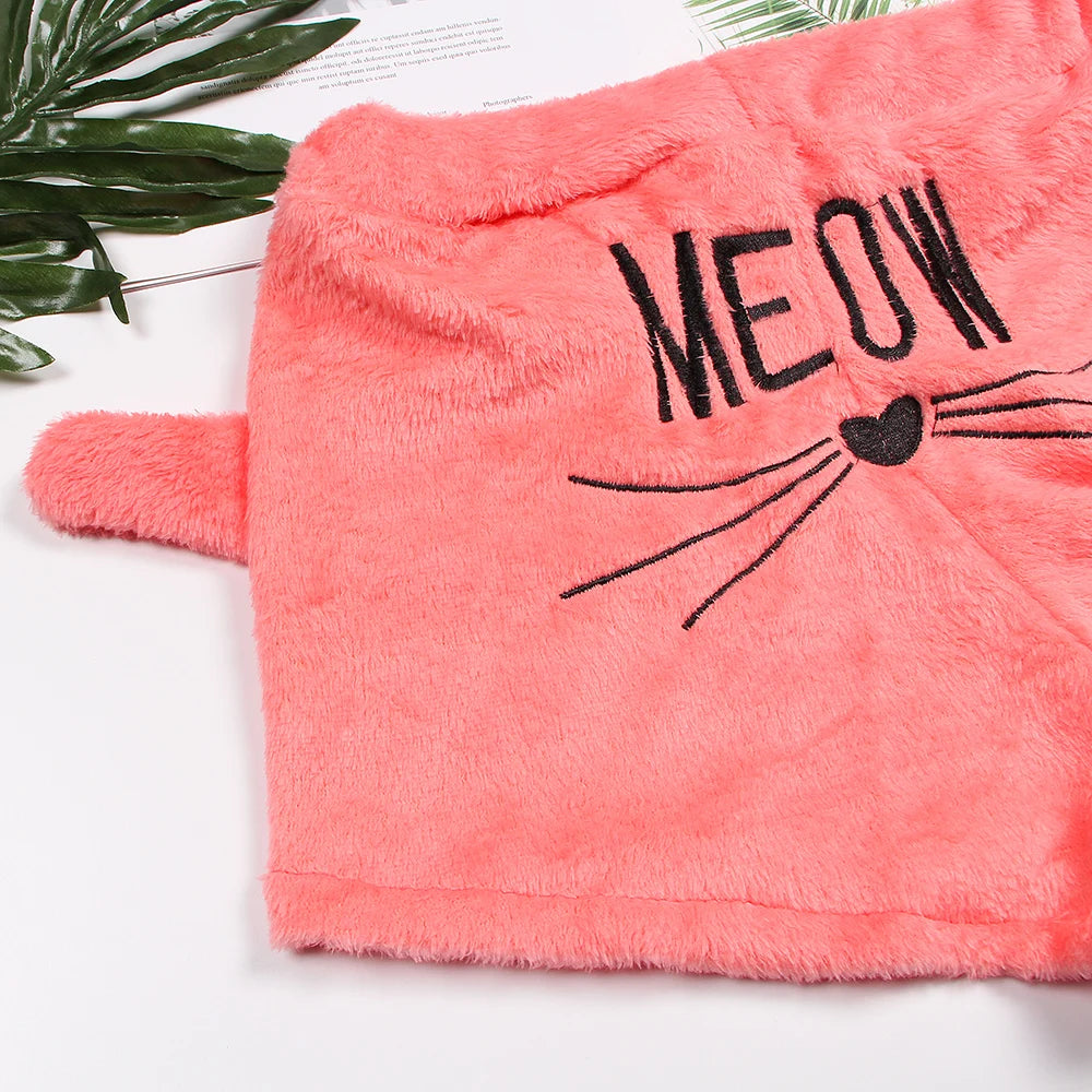 Pijamas de lana para Mujer, conjunto de Pijamas cálidos para otoño e invierno, lencería Sexy para Mujer, Pijama de gato, ropa de dormir para Mujer, ropa de casa
