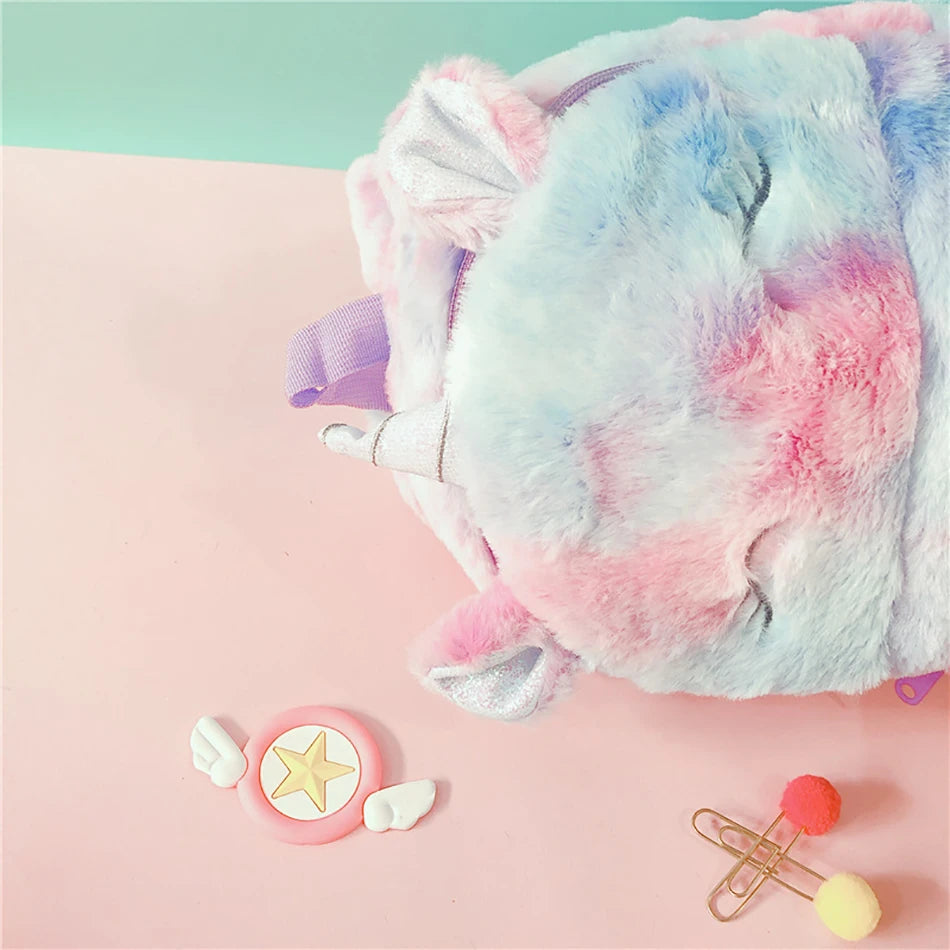 Mochila escolar de dibujos animados de unicornios para niñas, morral 3D de piel de viaje, bonito, regalo para niños