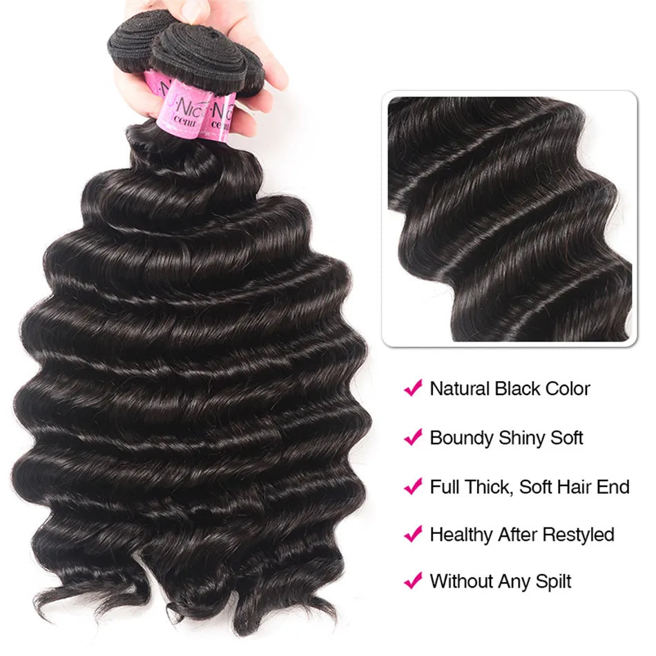 Extensiones de Cabello Natural Unice Hair, Ondulado Profundo, 1/3/4 Piezas, Color Natural, 100% Cabello Humano, Extensiones para Coser, Tejidos Rápidos